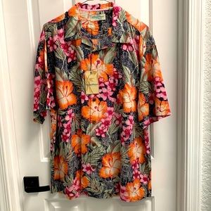 Mens Caribbean silk blend button down casual shirt